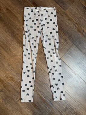 Wonder Nation Girls Cat Print Leggings Size M 7/8 Gray Black Stretch Pants